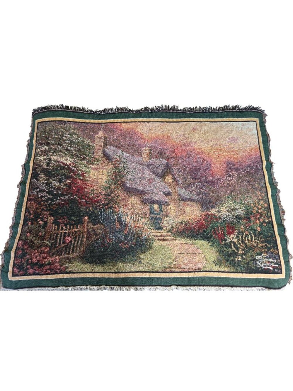 Thomas Kinkade Painter Of Light Woven Tapestry Throw Blanket Cottage Cotton USA
